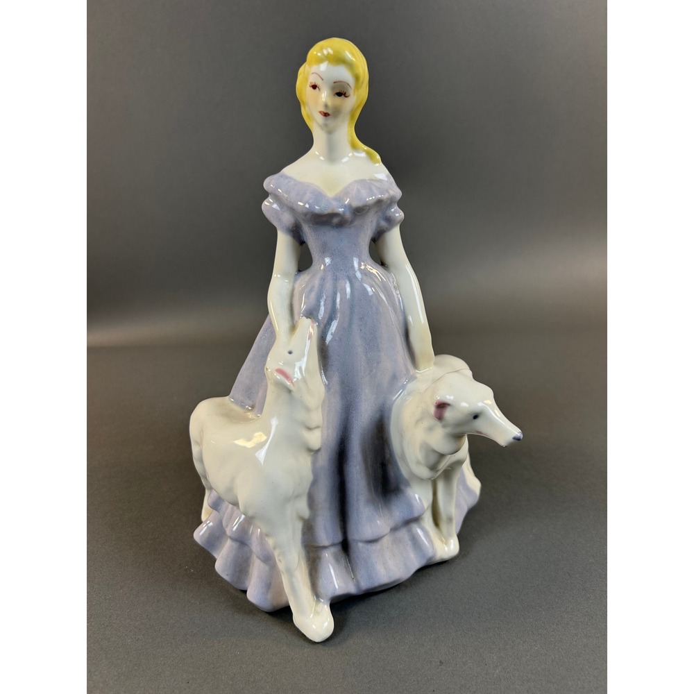 Vintage‎ Brayton Laguna California Pottery Lady with Borzoi Dogs Planter 1940s
